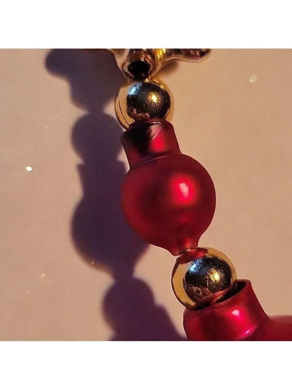 Glass Molded Shimmery Santa Face/Gold Star Christmas Tree Garland
